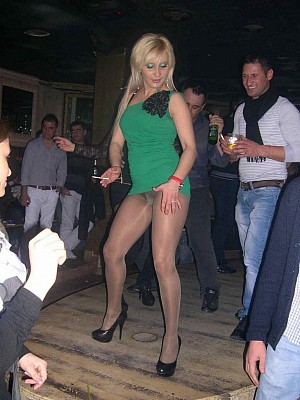 Hottest girls flashes her pantyhose on a party